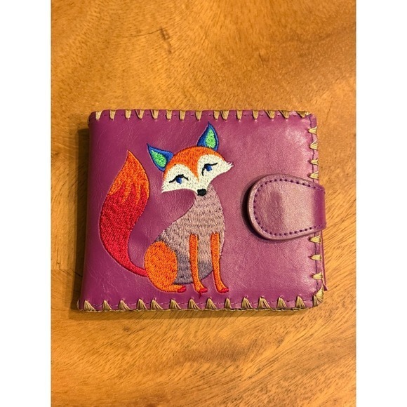 Lavishy Handbags - Lavishy Embroidered Fox Vegan Leather Bifold Wallet Purple NWOT